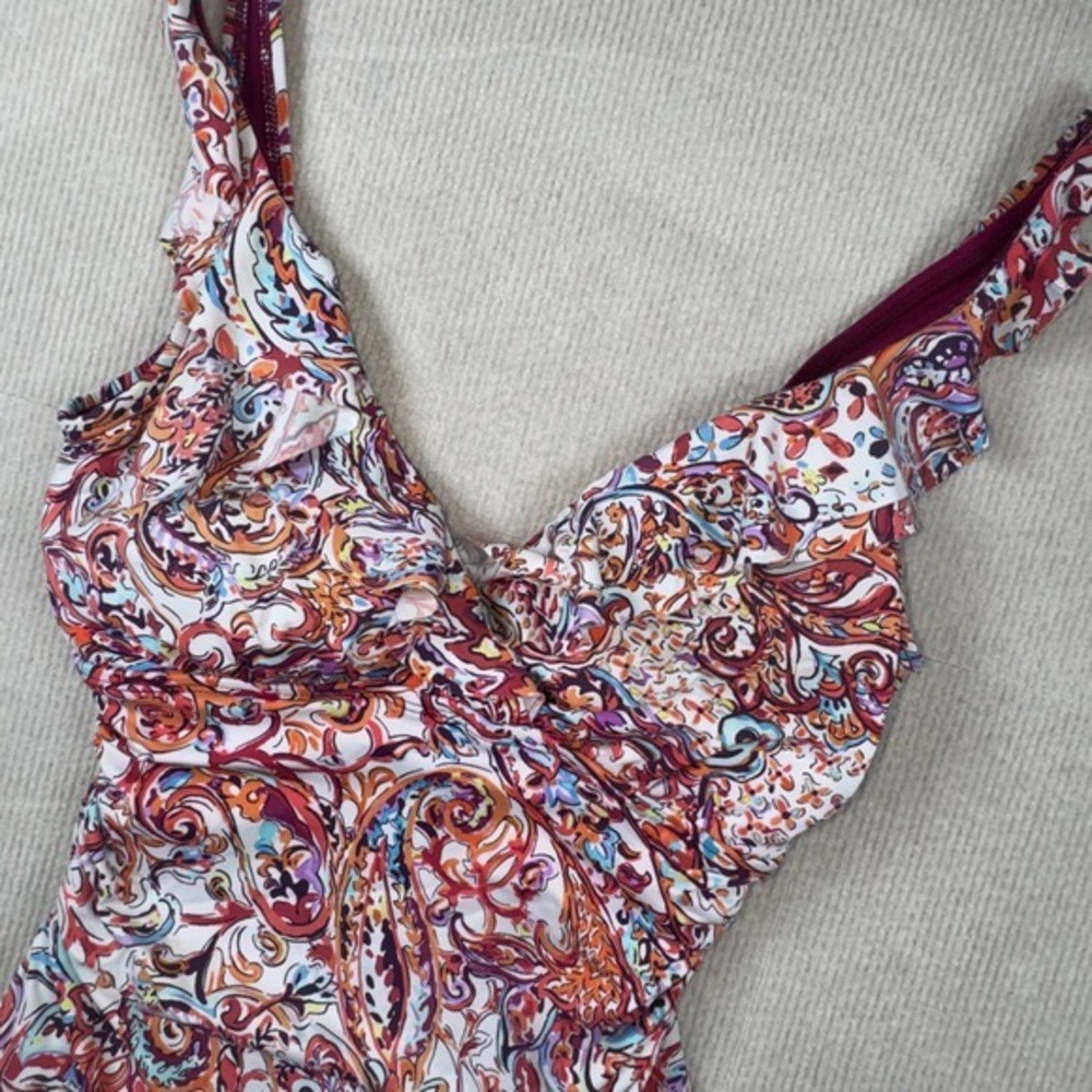 Lauren‎ Ralph Lauren 1 Piece Swimsuit Womens 10 Multicolor Paisley Ruffle Ruched